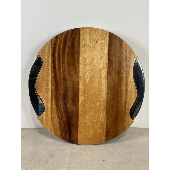 Nambe Round Wood Cutting Board Block Magnet Utensil Charcuterie Serving Tray - Picture 1 of 16